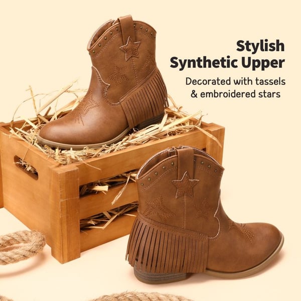 Girls Star Pattern Western Cowgirl Boots - CAMEL - 2